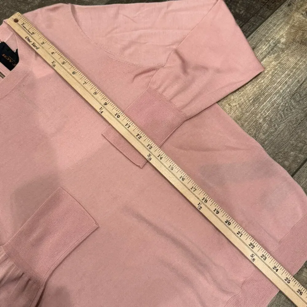 NWT FLAWED Coach Merino Wool Zip Back Deco Pink Crew Sweater Size Large